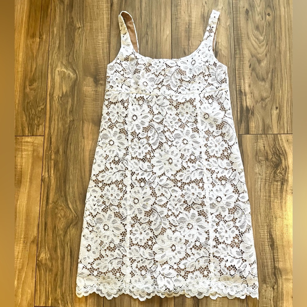 $298 MICHAEL Michael Kors Studded Corded Floral White Lace Mini Dress 0 - Picture 16 of 16